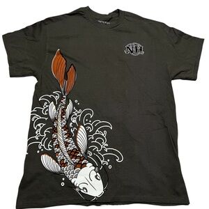 Ninth Hall men’s graphic Koi Pond Olive green T-Shirt short sleeve size medium